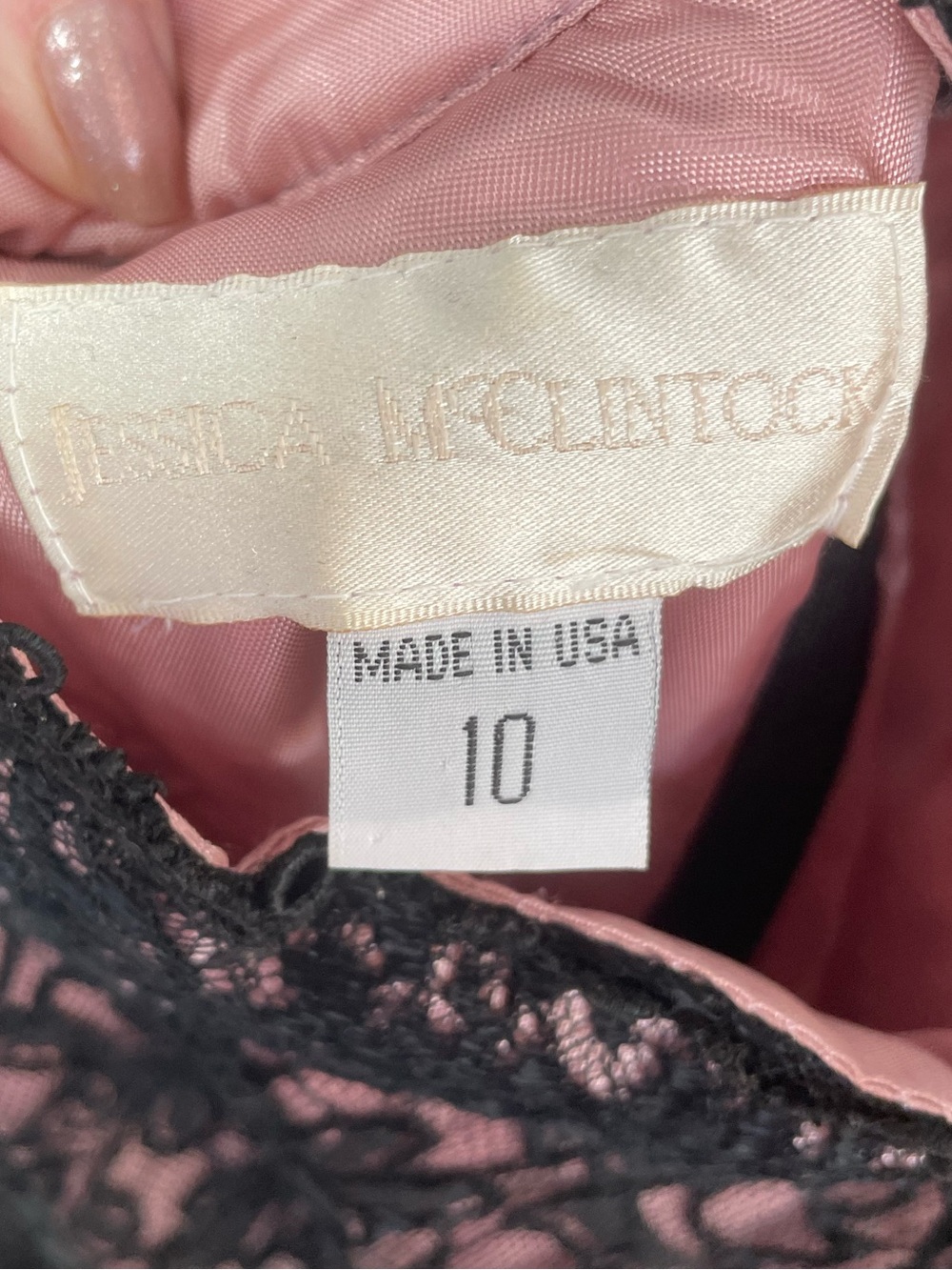 VTG Jessica McClintock Black Lace Cheongsam Gown Pink Lined Maxi Dress 10 USA - Picture 10 of 14
